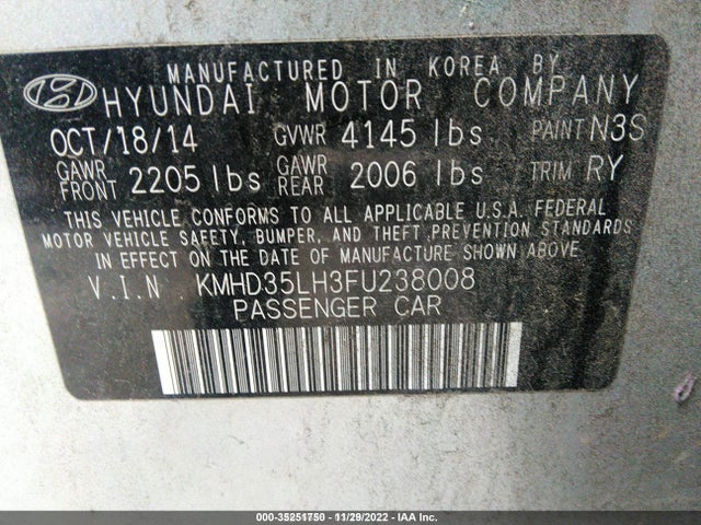 2015 HYUNDAI ELANTRA GT VIN: KMHD35LH3FU238008