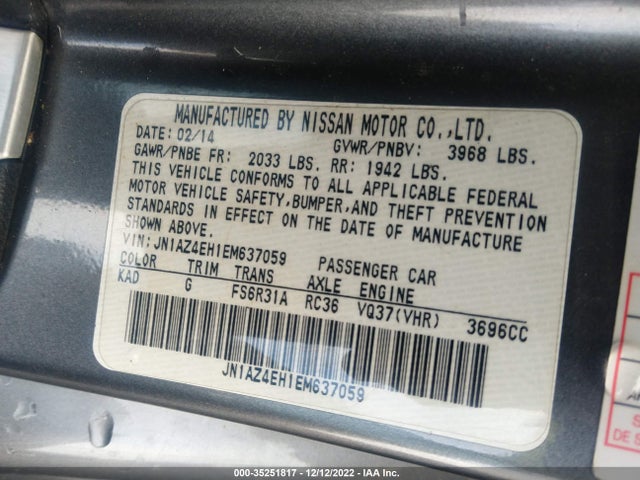 2014 Nissan Z, VIN: JN1AZ4EH1EM637059