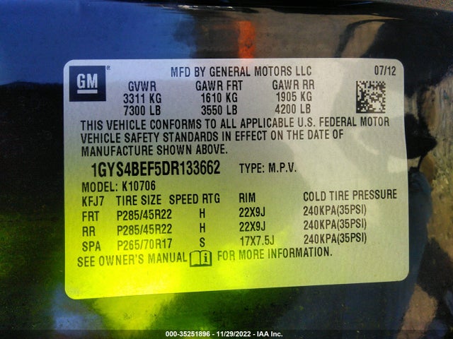 1GYS4BEF5DR133662 Cadillac Escalade Luxury