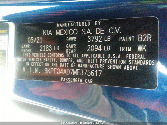 2021 Kia Forte, VIN: 3KPF34AD7ME375617