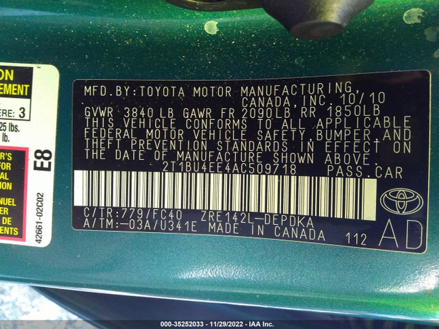 2010 TOYOTA COROLLA LE VIN: 2T1BU4EE4AC509718