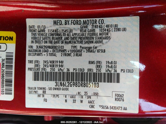 Lincoln MKZ 2013 3LN6L2G98DR805103 Image 9