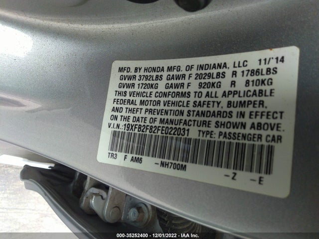 2015 HONDA CIVIC SEDAN EX VIN: 19XFB2F82FE022031