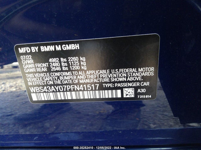2023 BMW M3, VIN: WBS43AY07PFN41517
