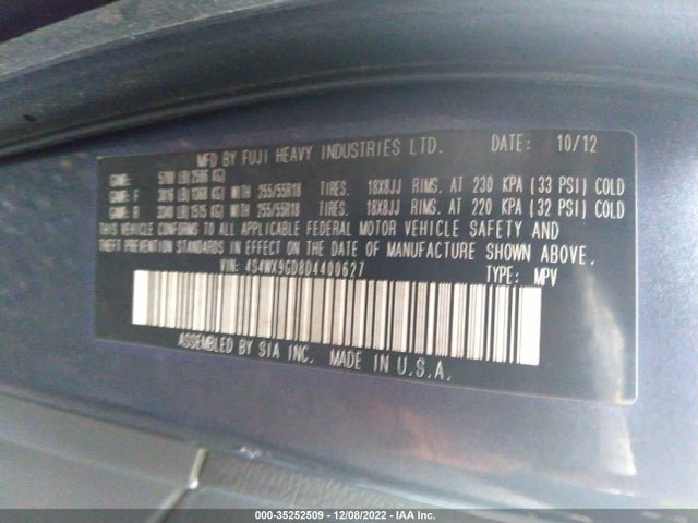 2013 SUBARU TRIBECA LIMITED VIN: 4S4WX9GD8D4400627