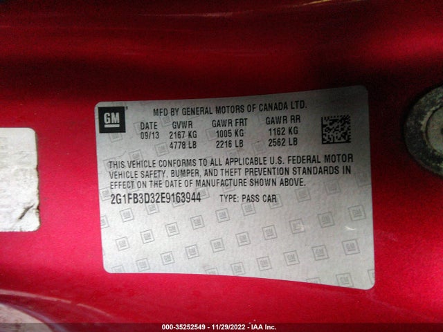 2014 CHEVROLET CAMARO LT VIN: 2G1FB3D32E9163944