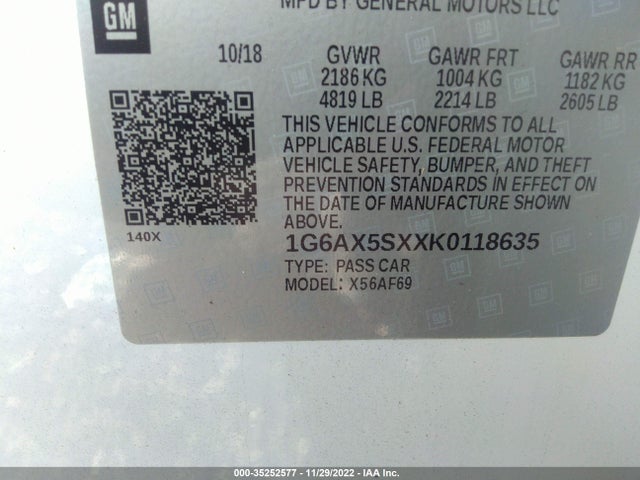 2019 Cadillac CTS, VIN: 1G6AX5SXXK0118635