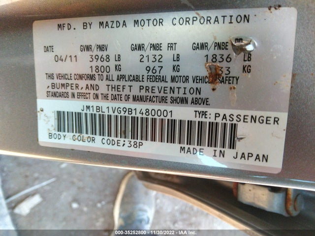 2011 MAZDA MAZDA3 I TOURING VIN: JM1BL1VG9B1480001