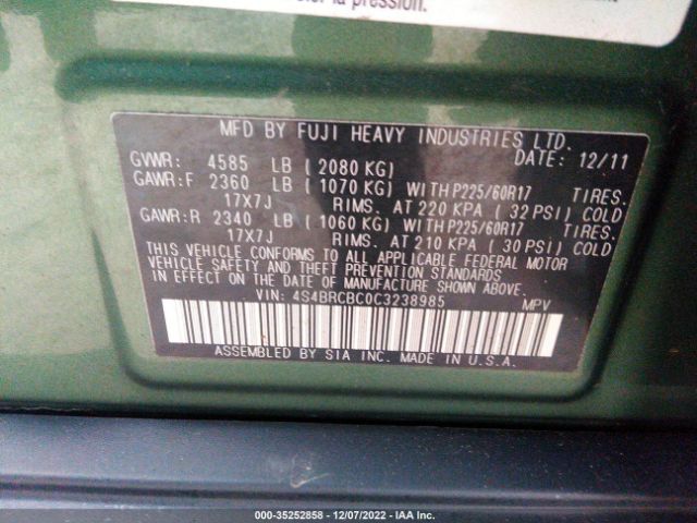 4S4BRCBC0C3238985 Subaru Outback 2.5i Prem