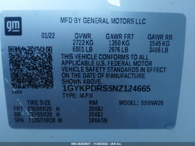 2022 Cadillac XT6, VIN: 1GYKPDRS5NZ124665