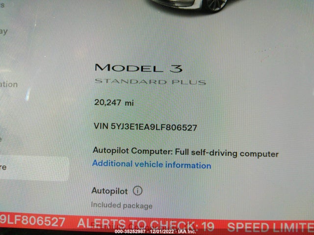 Tesla Model 3 Standard Range 2020 5YJ3E1EA9LF806527 Image 9