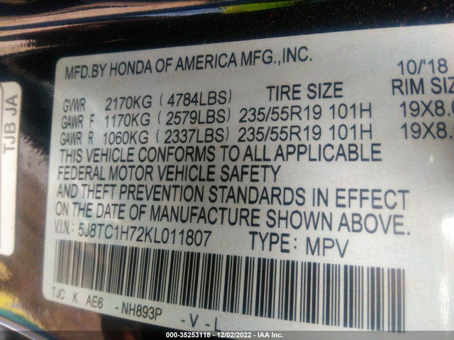 2019 Acura RDX, VIN: 5J8TC1H72KL011807