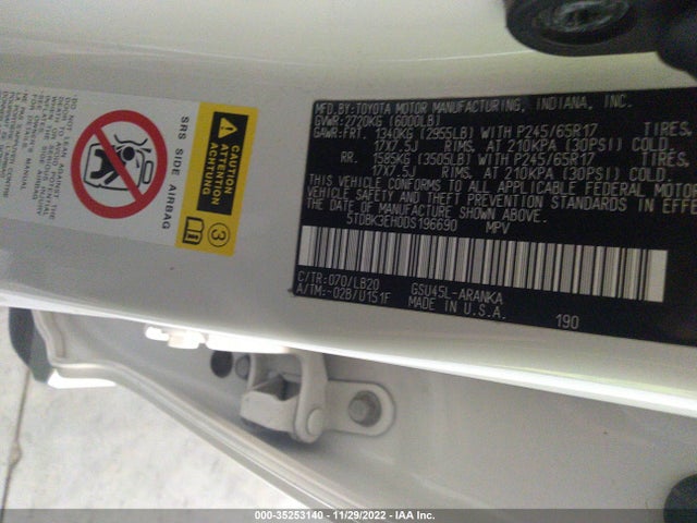 2013 TOYOTA HIGHLANDER VIN: 5TDBK3EH0DS196690