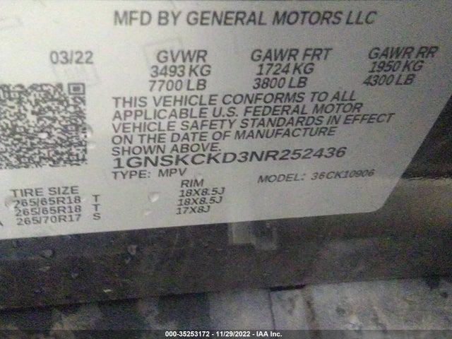 2022 Chevrolet Suburban, VIN: 1GNSKCKD3NR252436