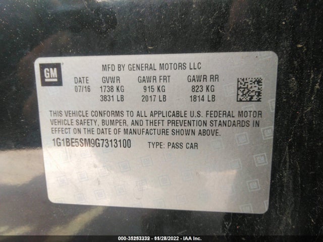 Chevrolet CRUZE LT 2016 1G1BE5SM9G7313100 Image 11
