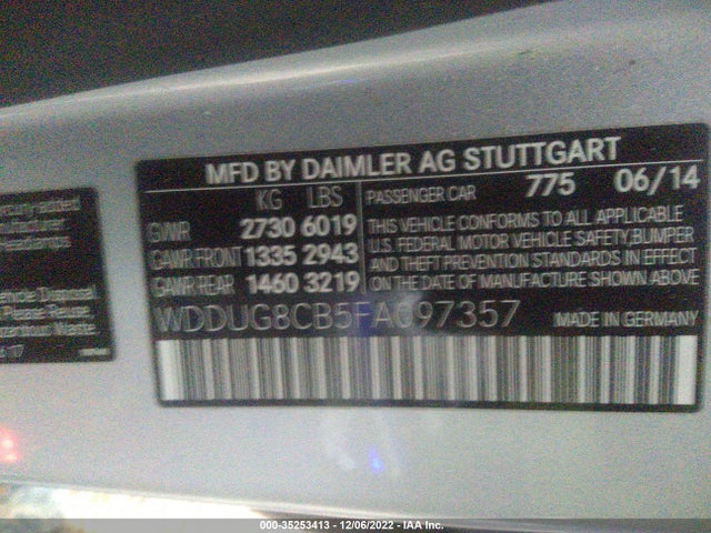 2015 Mercedes-Benz S-Class, VIN: WDDUG8CB5FA097357