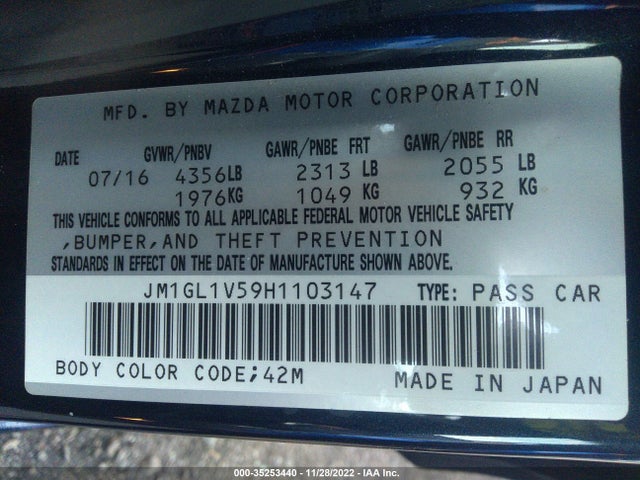 2017 Mazda 6, VIN: JM1GL1V59H1103147