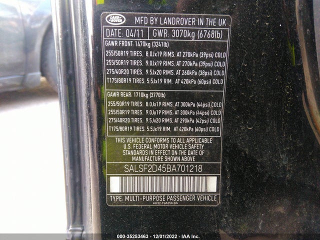 Land Rover Range Rover Sport Hse 2011 SALSF2D45BA701218 Image 10