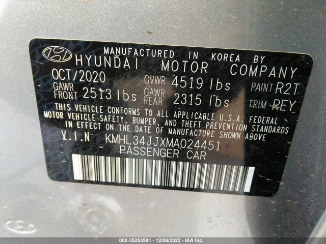 2021 Hyundai Sonata, VIN: KMHL34JJXMA024451
