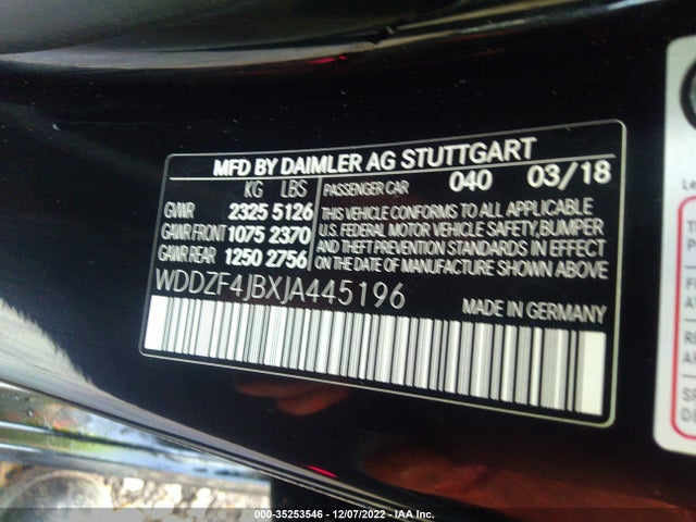 2018 Mercedes-Benz E-Class, VIN: WDDZF4JBXJA445196