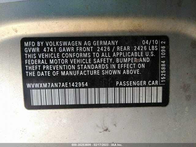 2010 VOLKSWAGEN PASSAT WAGON KOMFORT VIN: WVWXM7AN7AE142954
