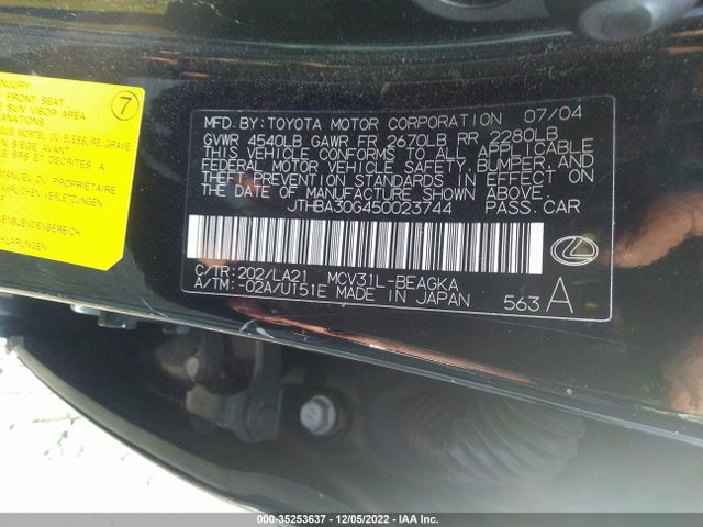 Lexus ES 330 2005 JTHBA30G450023744 Image 10