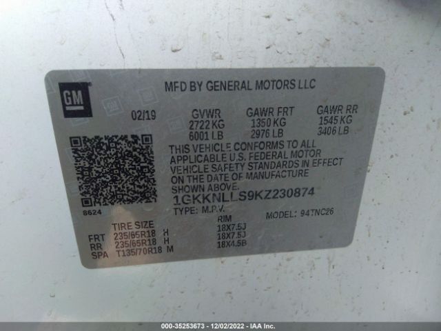 1GKKNLLS9KZ230874 GMC ACADIA SLE
