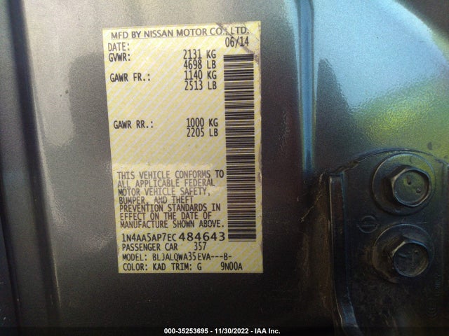 2014 NISSAN MAXIMA 3.5 VIN: 1N4AA5AP7EC484643