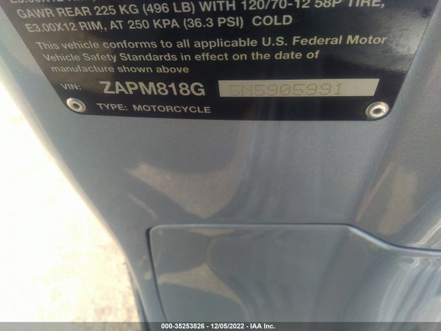 2022 VESPA PRIMAVERA 150 VIN: ZAPM818G5N5905991