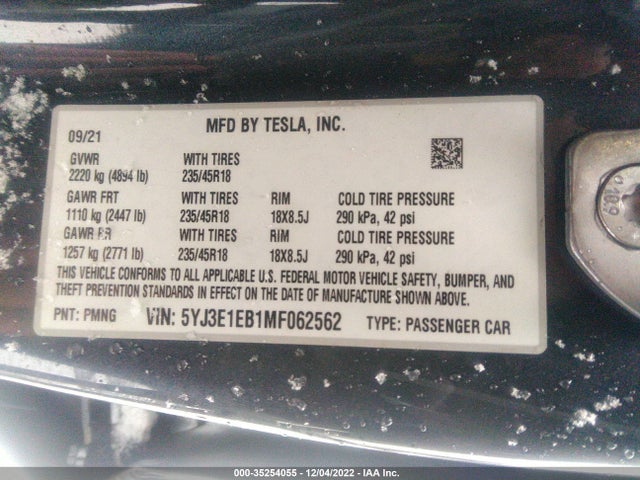 Tesla MODEL 3 2021 5YJ3E1EB1MF062562 Image 10
