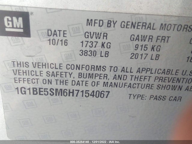 Chevrolet CRUZE LT 2017 1G1BE5SM6H7154067 Image 9