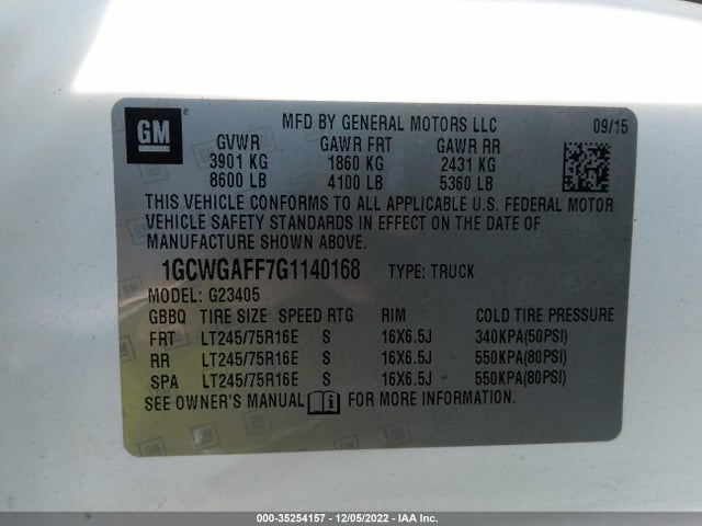 2016 Chevrolet Express, VIN: 1GCWGAFF7G1140168