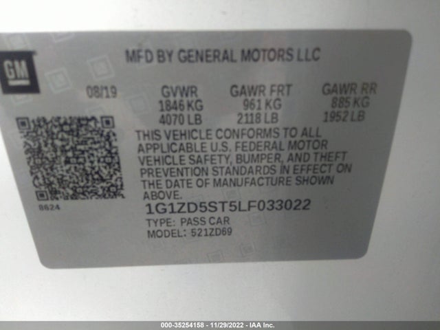 Chevrolet MALIBU LT 2020 1G1ZD5ST5LF033022 Image 9