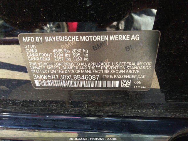 BMW 3 Series 330i 2020 аукцион фото