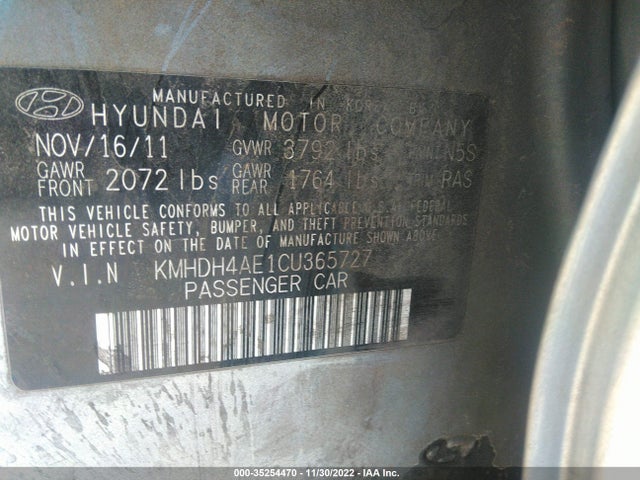 2012 HYUNDAI ELANTRA LIMITED VIN: KMHDH4AE1CU365727