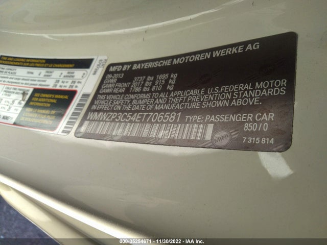 2014 Mini Cooper, VIN: WMWZP3C54ET706581