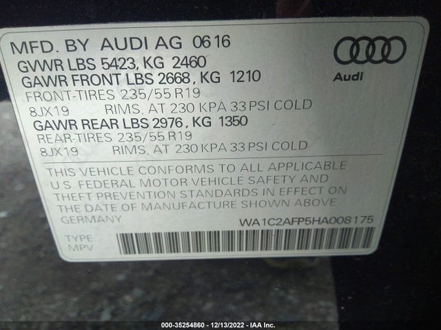 2017 Audi Q5, VIN: WA1C2AFP5HA008175