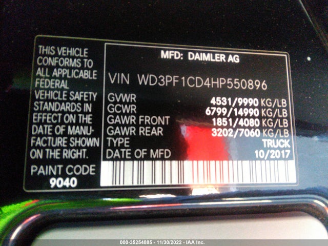 2017 Mercedes-Benz Sprinter, VIN: WD3PF1CD4HP550896