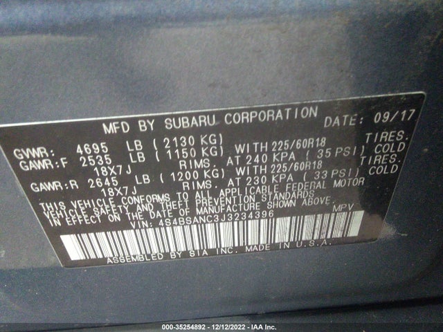 Subaru Outback Limited 2018 4S4BSANC3J3234396 Image 9