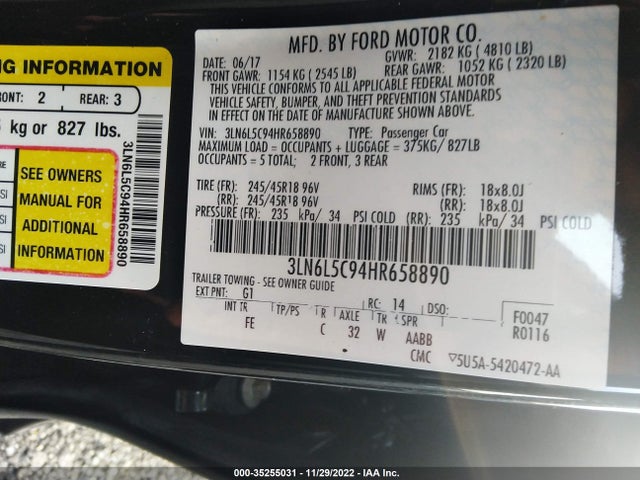 Lincoln MKZ SELECT 2017 3LN6L5C94HR658890 Image 10