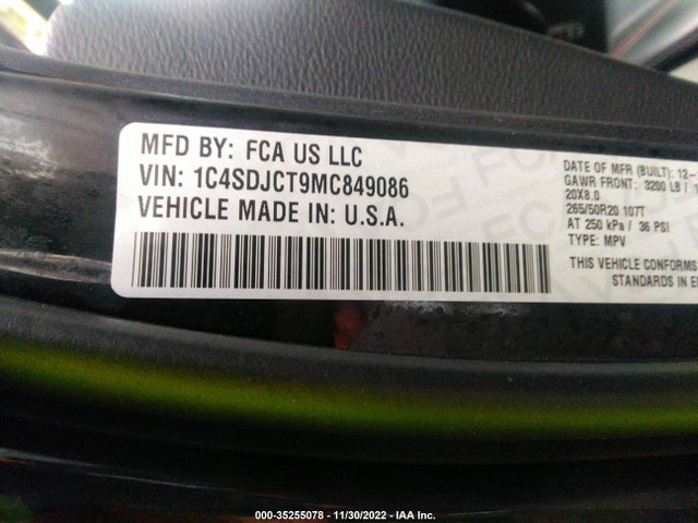 2021 DODGE DURANGO R/T VIN: 1C4SDJCT9MC849086