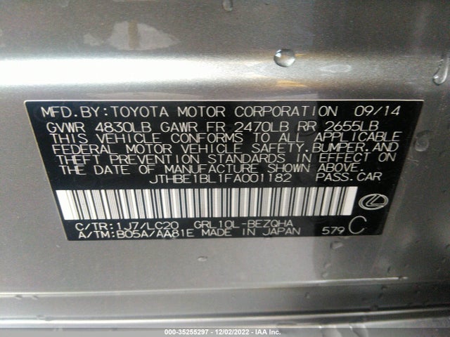 JTHBE1BL1FA001182 Lexus GS 350