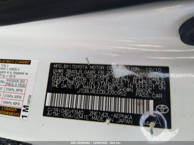 2011 TOYOTA COROLLA L/LE/S VIN: JTDBU4EE0BJ090952