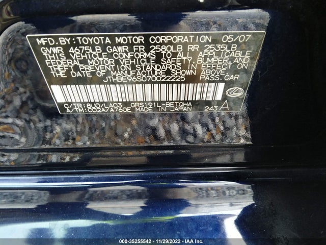 JTHBE96S070022225 Lexus GS 350