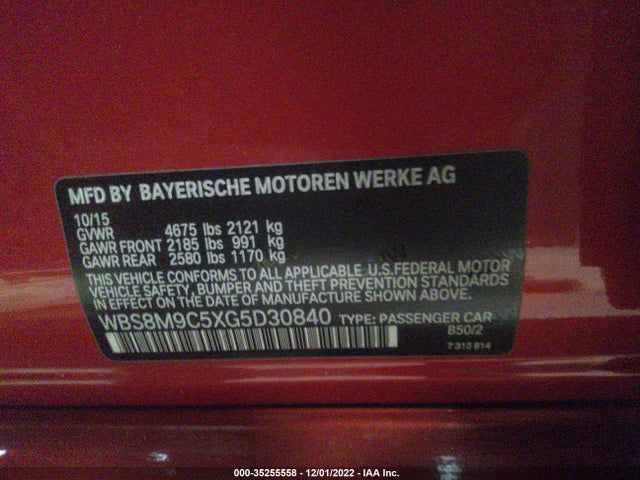 2016 BMW M3, VIN: WBS8M9C5XG5D30840