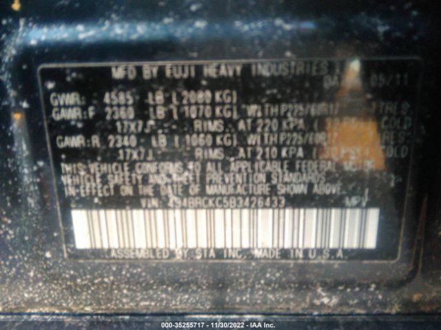 4S4BRCKC5B3426433 Subaru Outback 2.5i Limited Pwr Moon