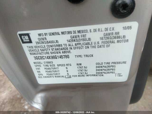 Auction sale of the 2006 Chevrolet Silverado 1500 Work Truck, vin: 3GCEC14X96G145780, lot number: 35255742