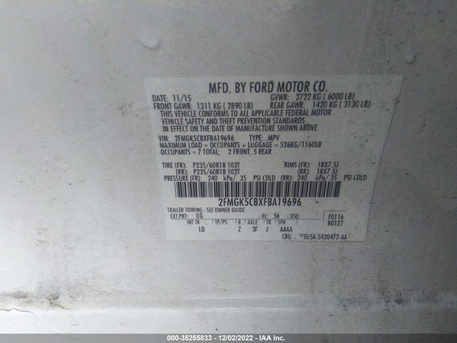2015 Ford Flex, VIN: 2FMGK5C8XFBA19696