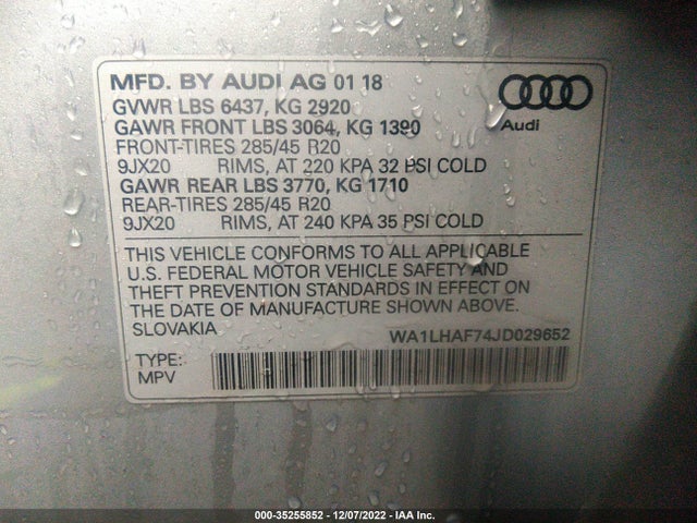 WA1LHAF74JD029652 Audi Q7 Premium Plus