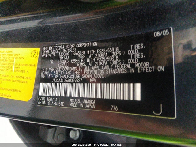 2006 LEXUS RX 330 VIN: JTJGA31U860059527